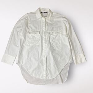 Zara White Poplin Oversized Two-Pocket Button-Up Shirt Size XS Minimalist